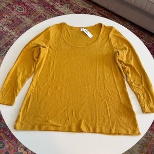Old Navy Pointelle Long Sleeve Mustard Tee